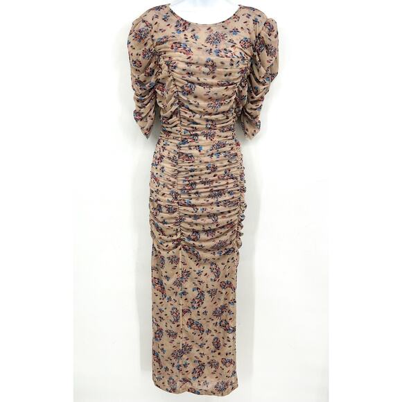 FREE PEOPLE Briella Floral Printed Midi Dress Large Cream Tea Ruched NWT - Picture 5 of 16